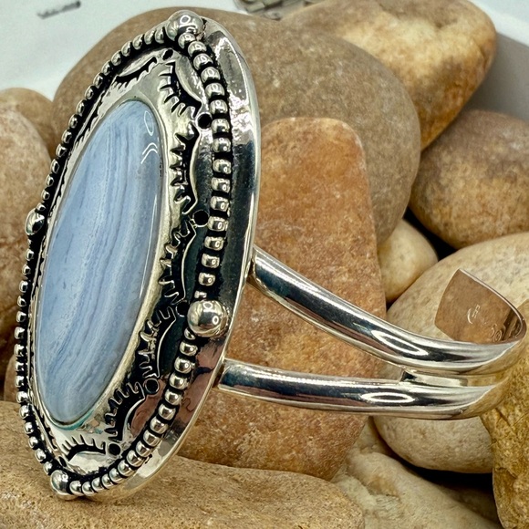 Carolyn Pollack American West Sterling Silver Blue Lace Agate Cuff 6.5” - Picture 5 of 14